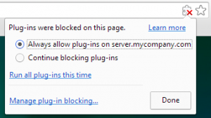Plug ins were blocked on this page